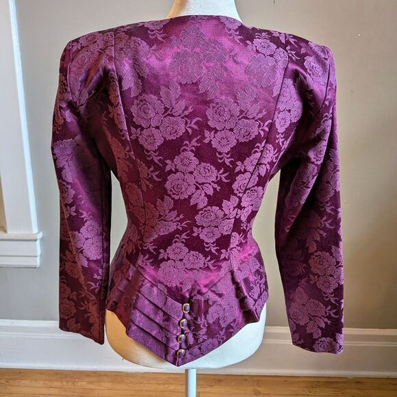 Vintage 90s Be Smart Burgundy Blazer Jacket Asymmetrical Dark Academia Size 3/4 - Picture 5 of 12